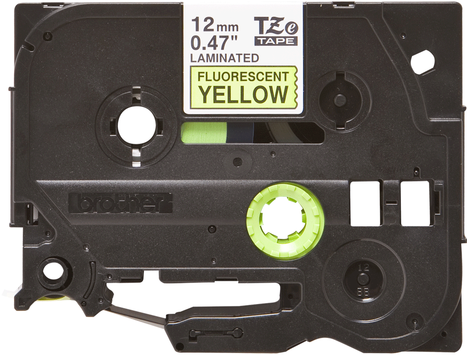 Original Brother TZeC31 merketape – sort på fluorescerende gul, 12 mm bred 2